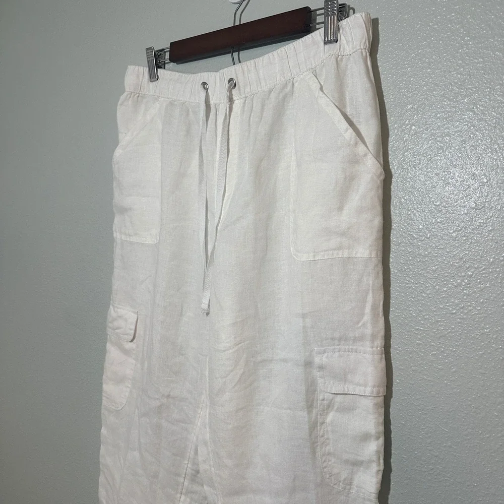 Nicole Miller New York Womens White 100% Linen Cargo Jogger Pants Large